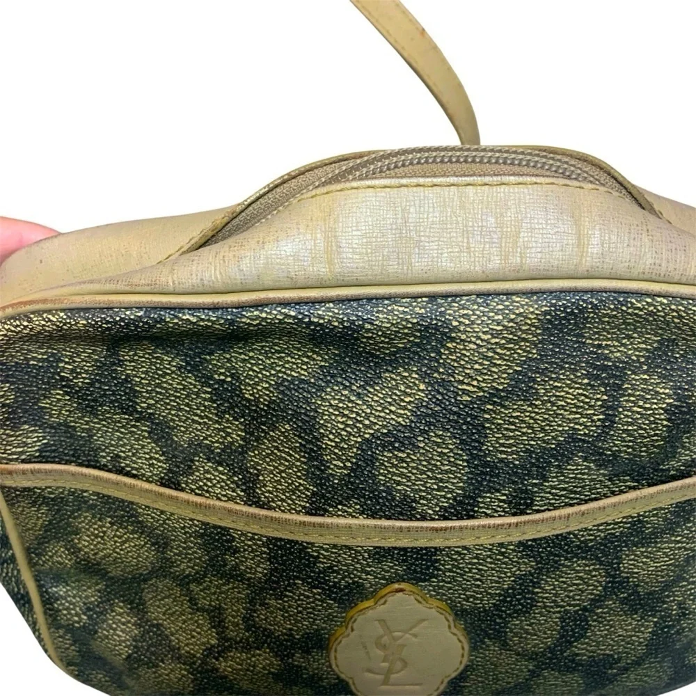 Vintage YSL giraffe embossed shoulder bag brown tan